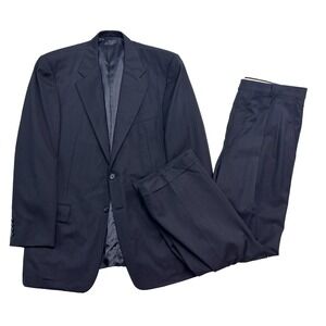 vtg Hickey Freeman 41R 42R 36x30 Navy Blue Stripe 2pc Pant Suit USA Flannel Wool